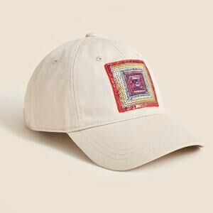 Christopher John Rogers J.Crew Baseball Hat WMNS OS Tan Red Adjustable Sequined